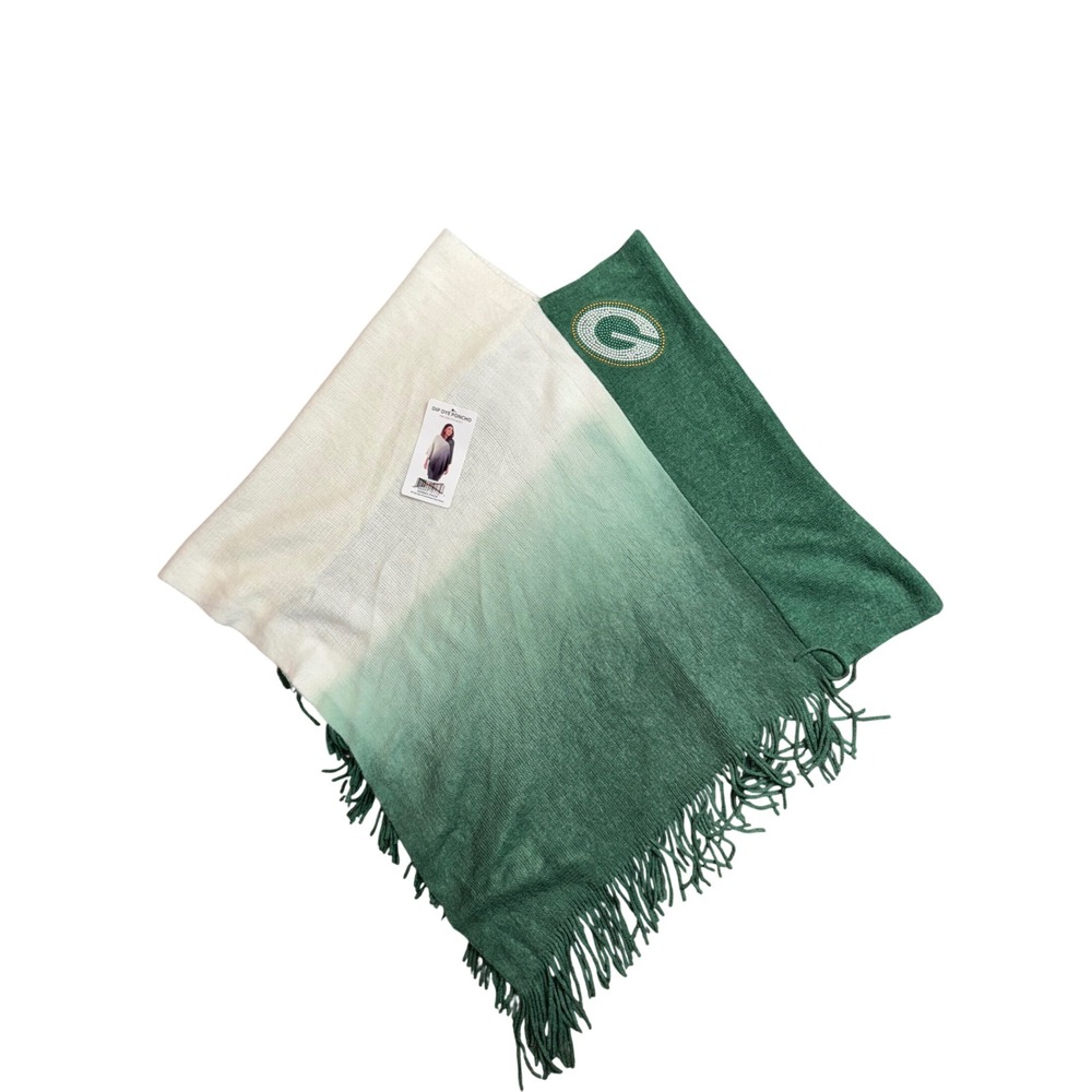 NFL Little Earth Green Bay Packers Dip Dye Poncho Rhinestone Logo Green White OS